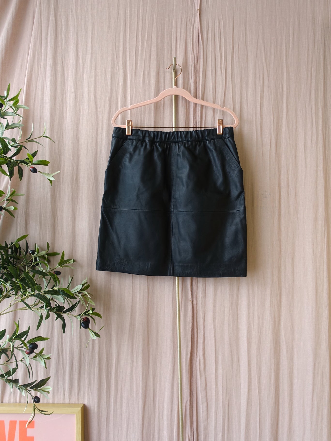 Ibana high waist lederen rok shiver zwart