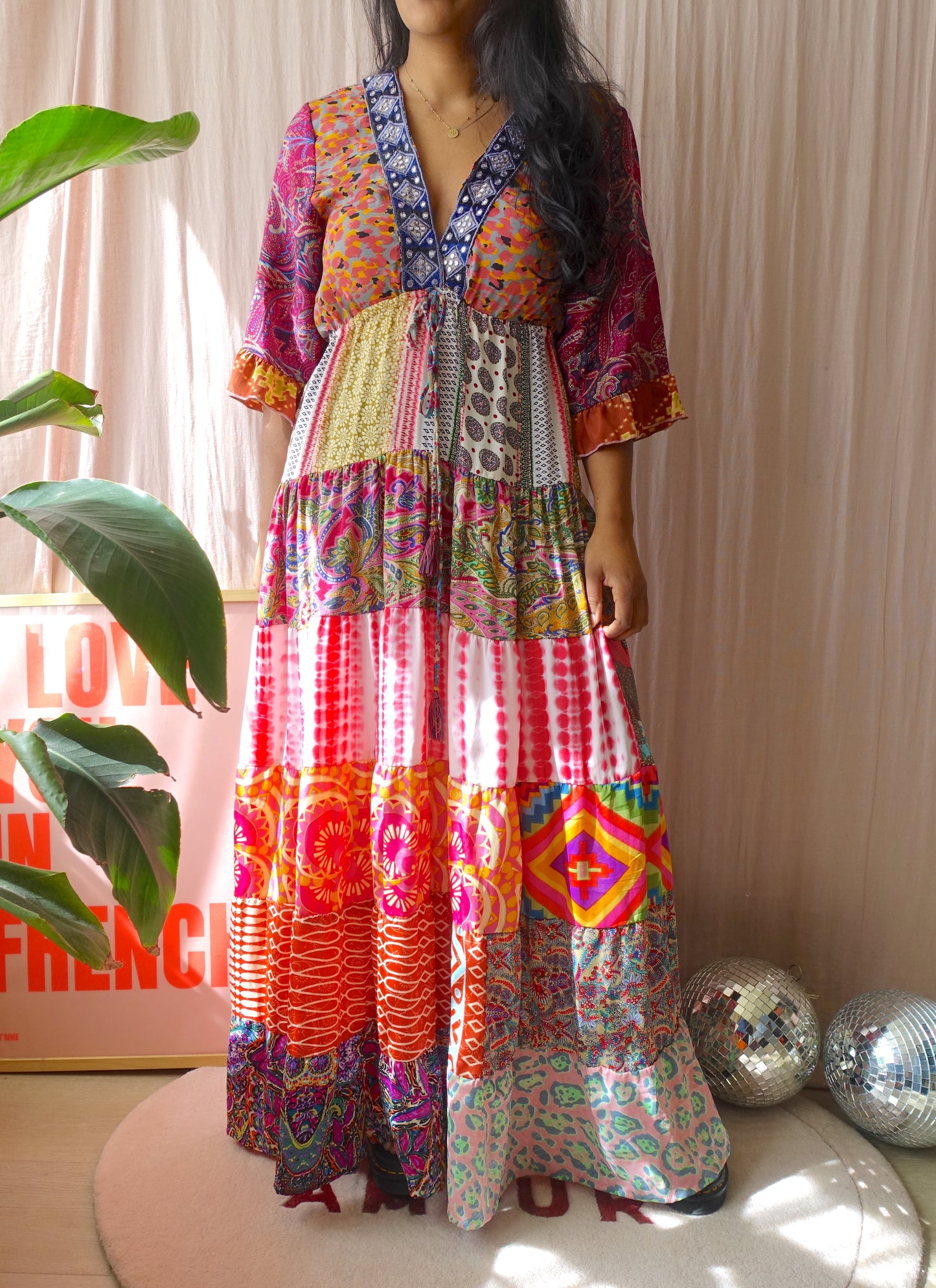 Bohemian festive embellished maxi jurk