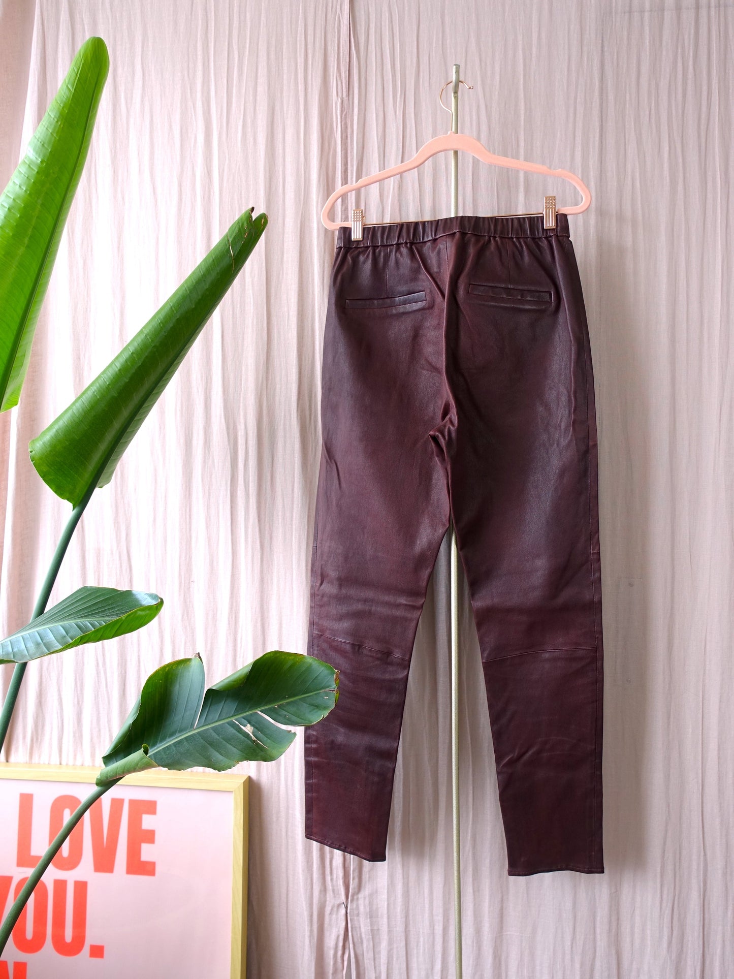 Isabel Marant Etoile lamb leather high rise pants bordeaux