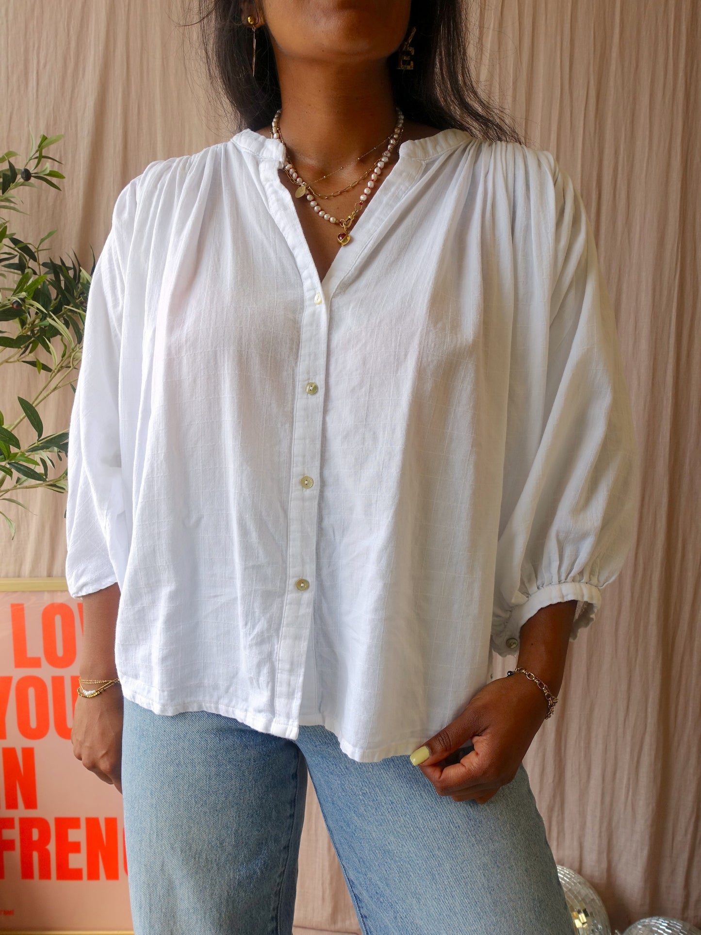 JC Sophie loose fit cotton blouse white