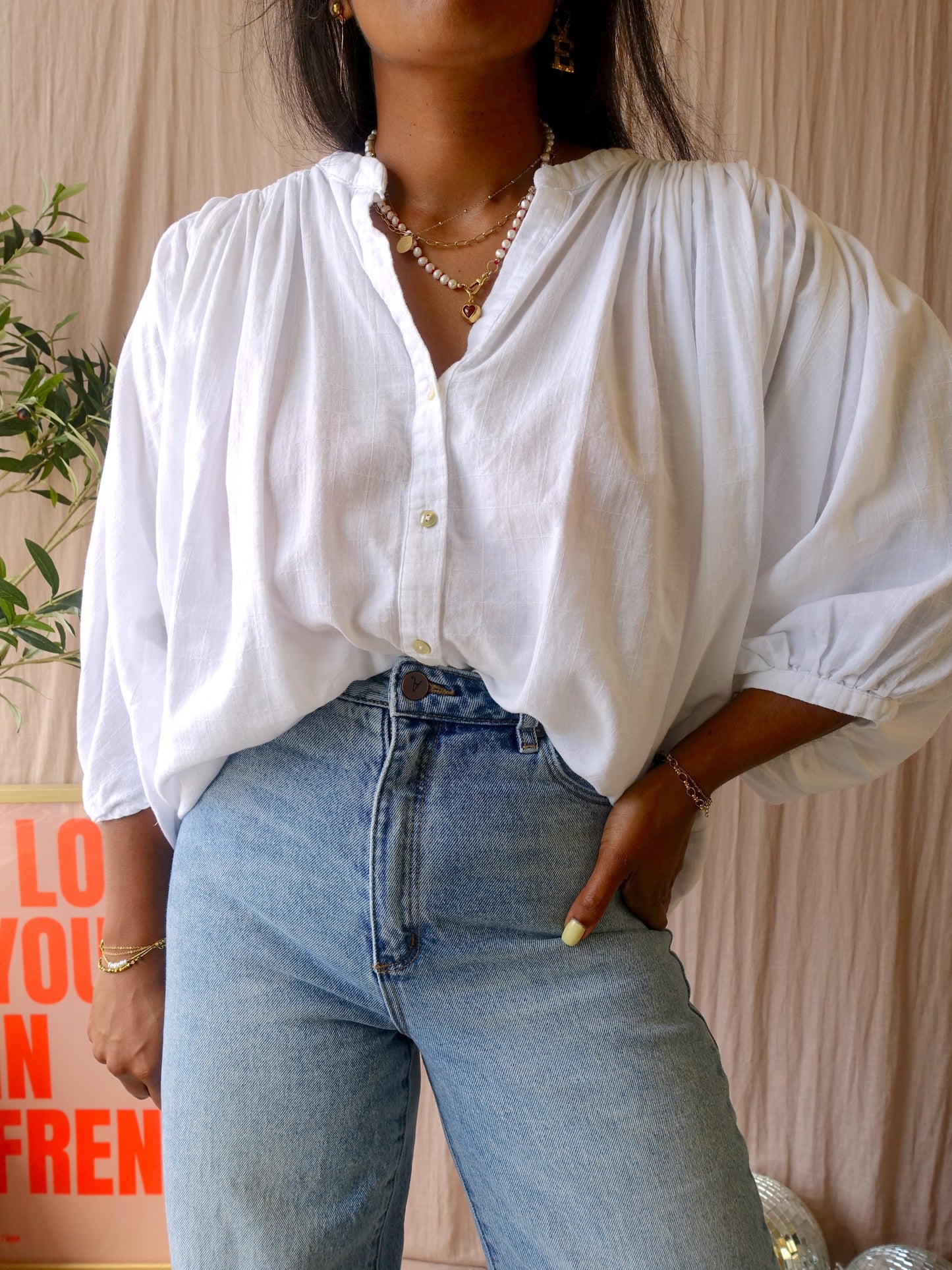 JC Sophie loose fit cotton blouse white