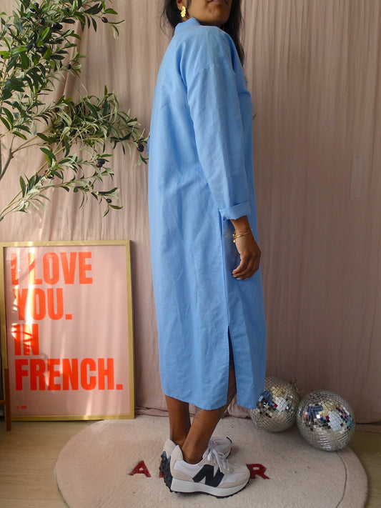 JC Sophie relaxed fit linnenmix jurk sky blue
