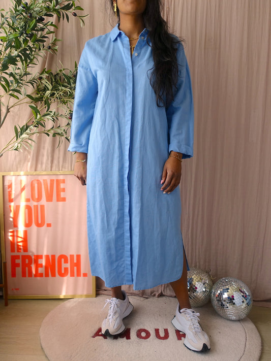 JC Sophie relaxed fit linnenmix jurk sky blue