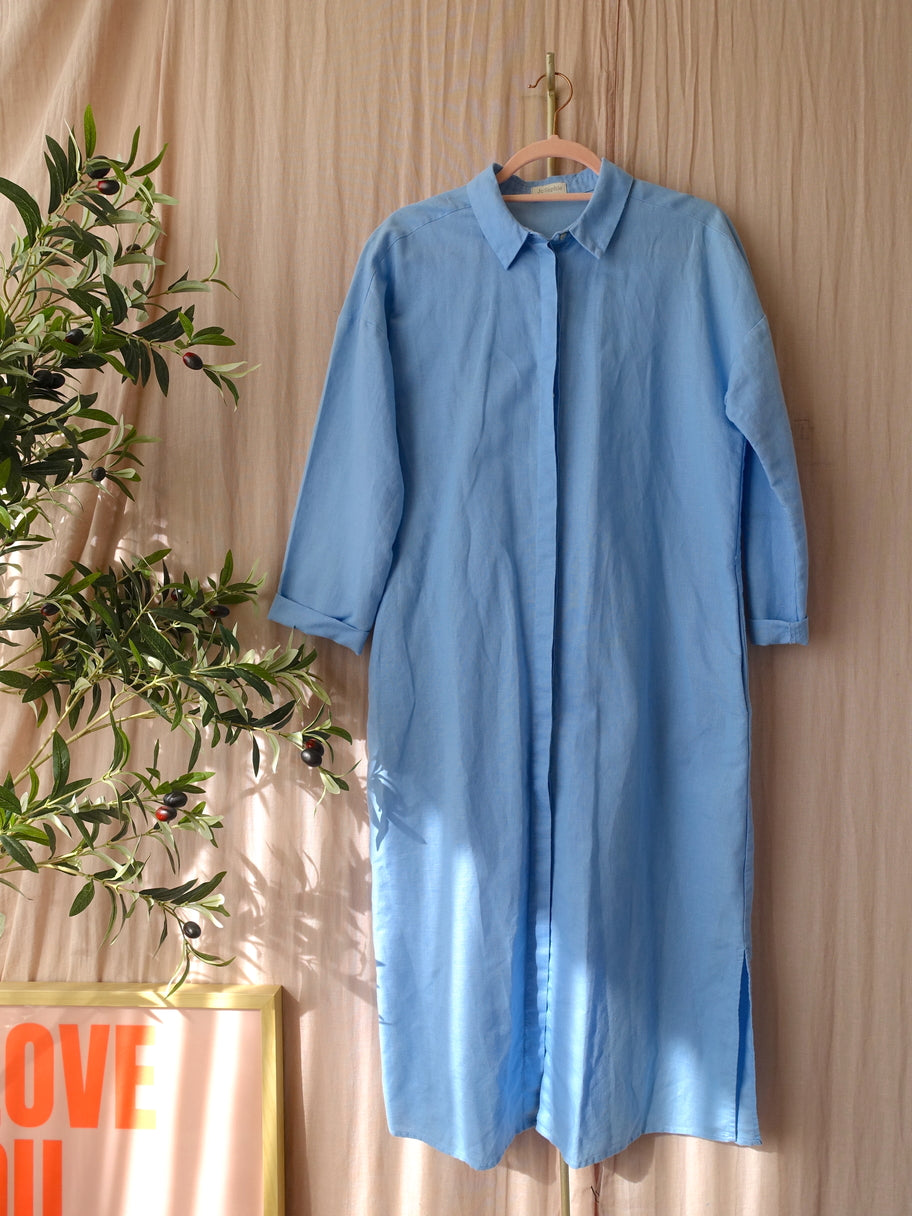 JC Sophie relaxed fit linnenmix jurk sky blue