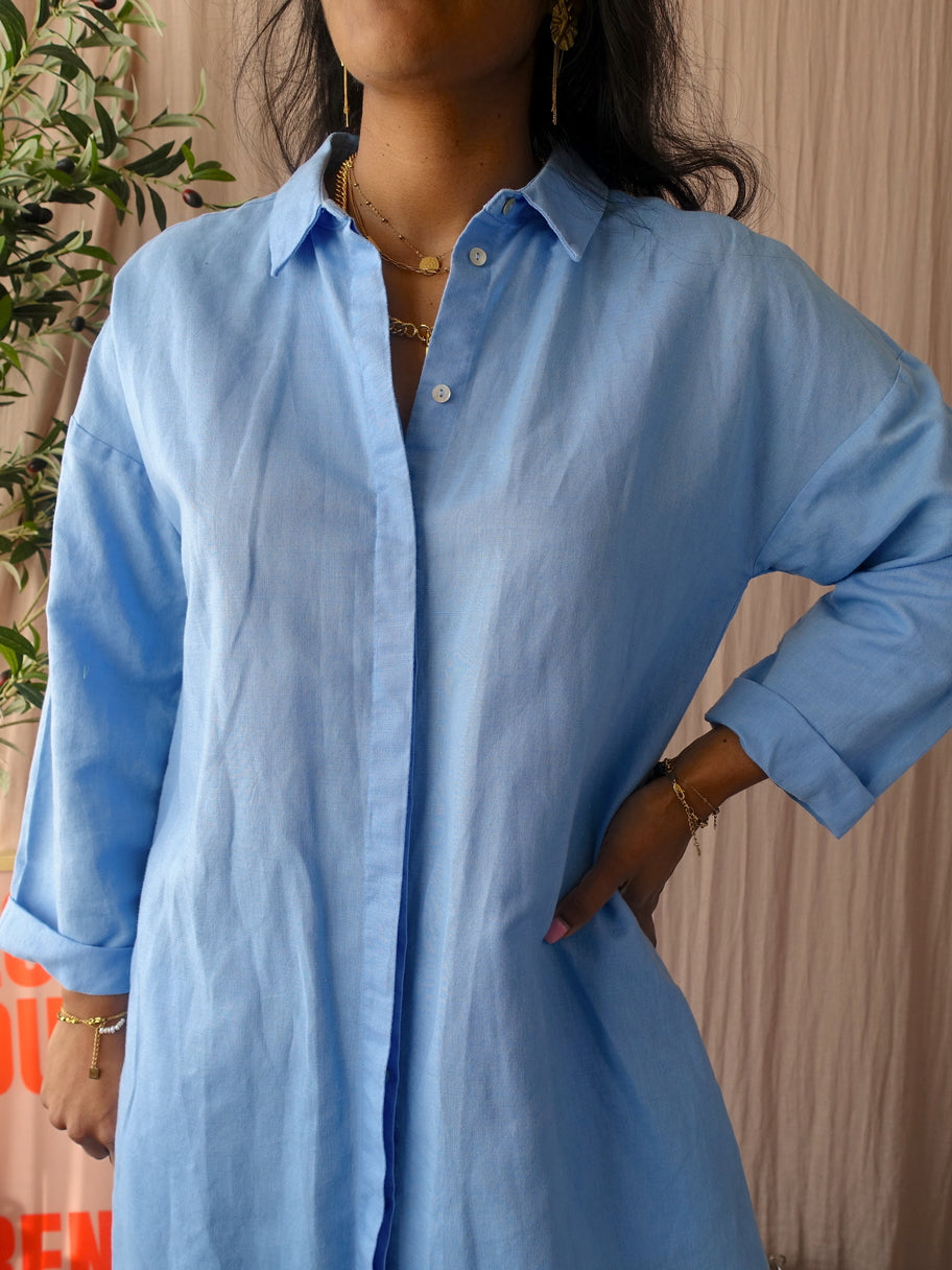 JC Sophie relaxed fit linnenmix jurk sky blue