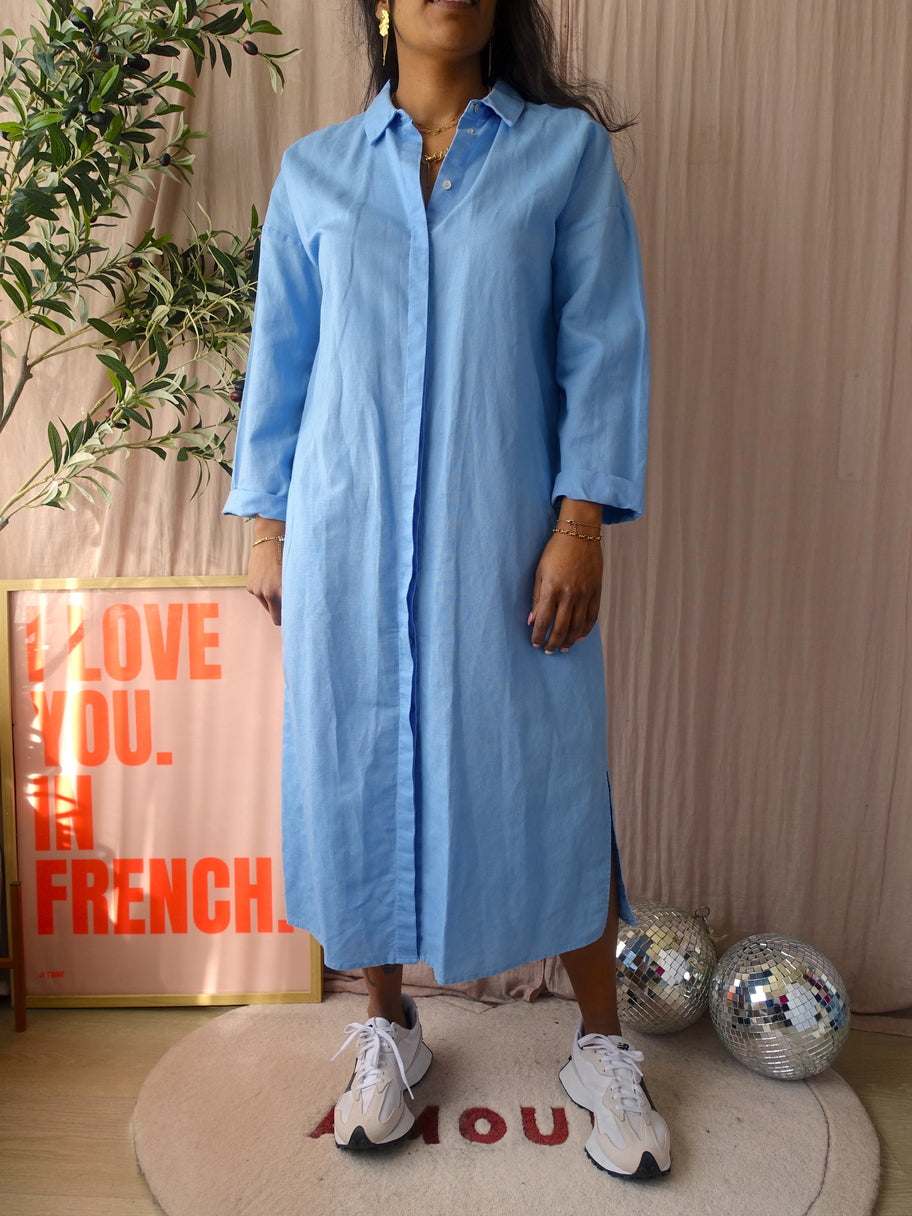 JC Sophie relaxed fit linnenmix jurk sky blue