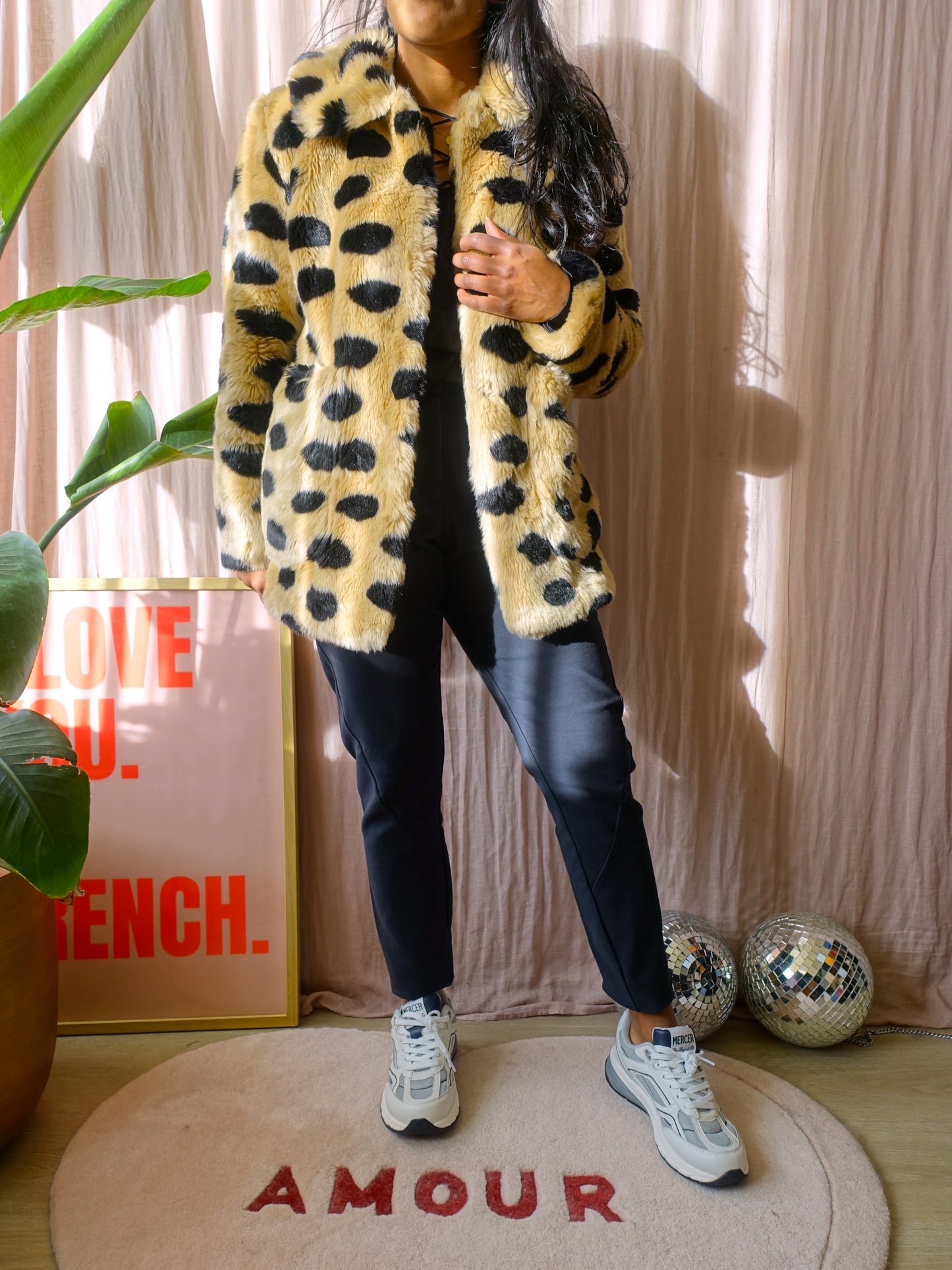 Jakke faux fur leopard fluffy coat