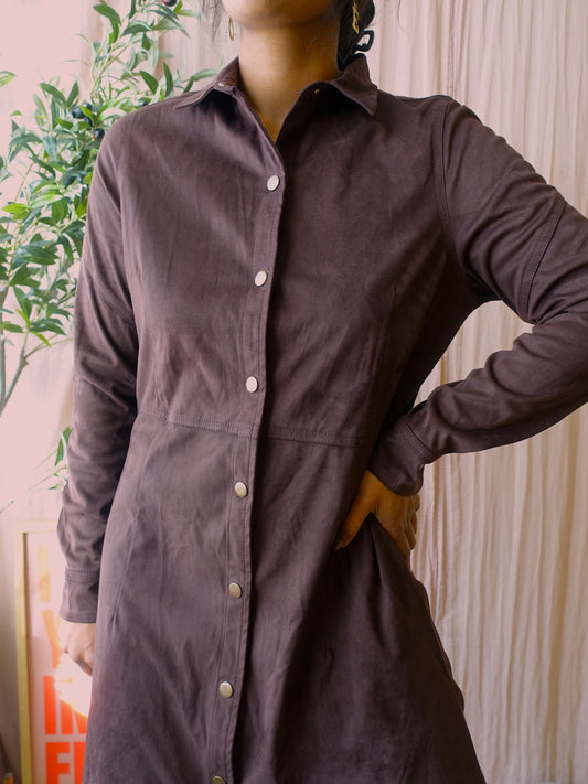 Josephine & Co faux suede maxi jurk dark chocolate brown