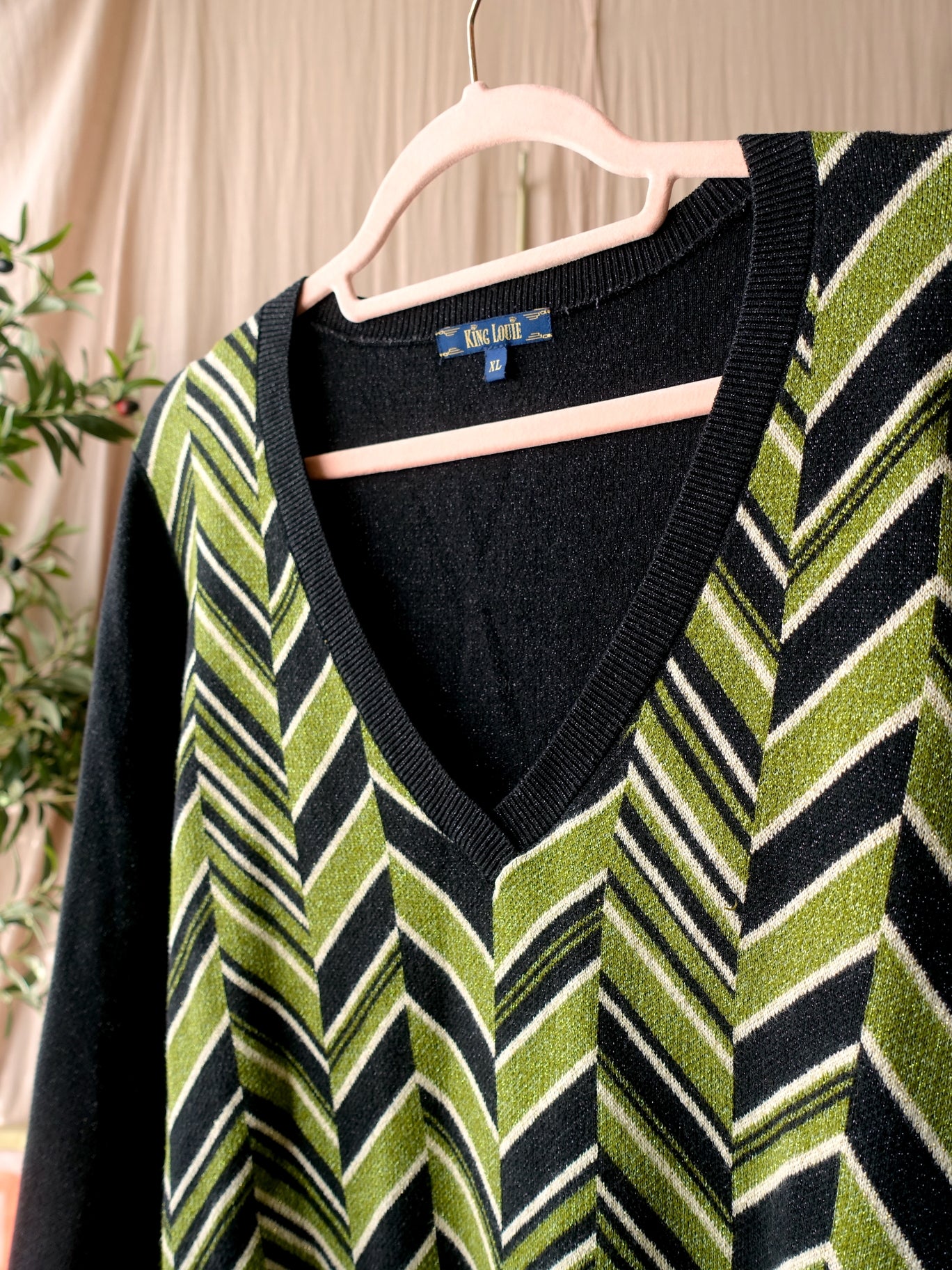 King Louie knitwear lurex pullover zwart / moss
