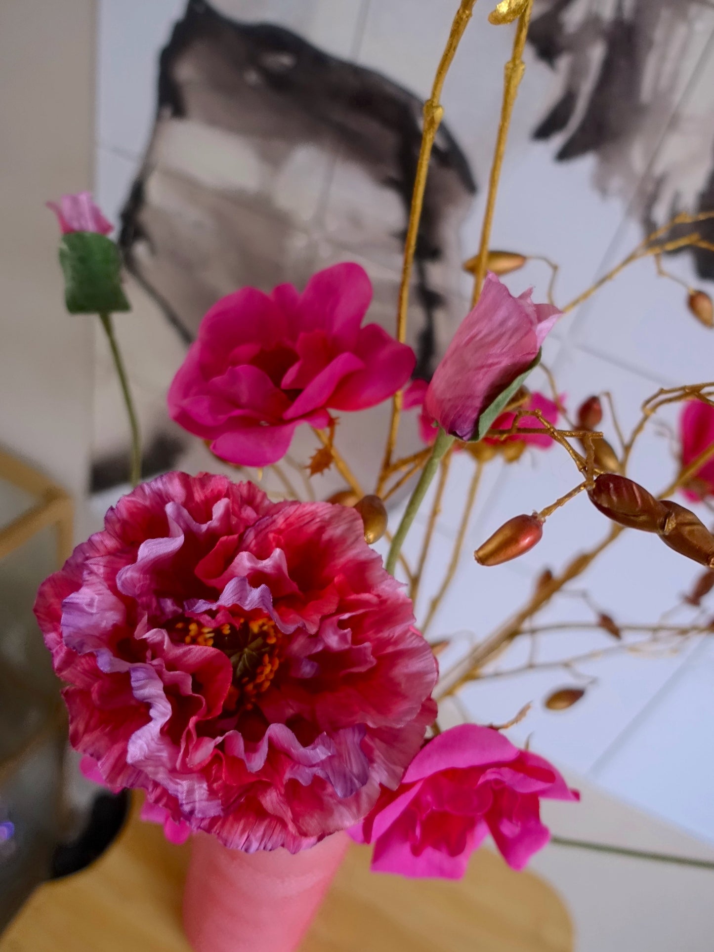 Zijden boeket luxury rozenbottel & klaproos