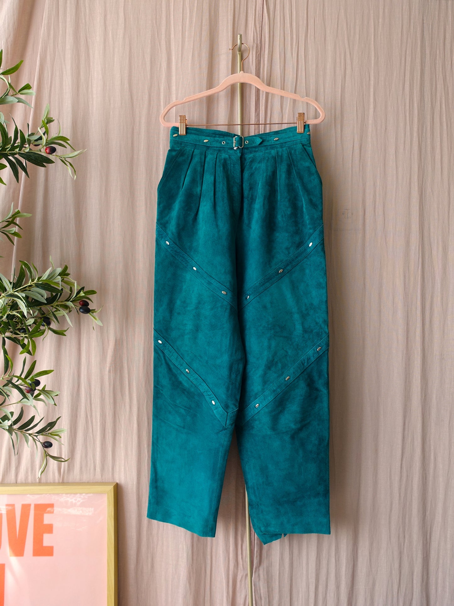 Laurèl Vintage one-of-a-kind leather pants deep teal