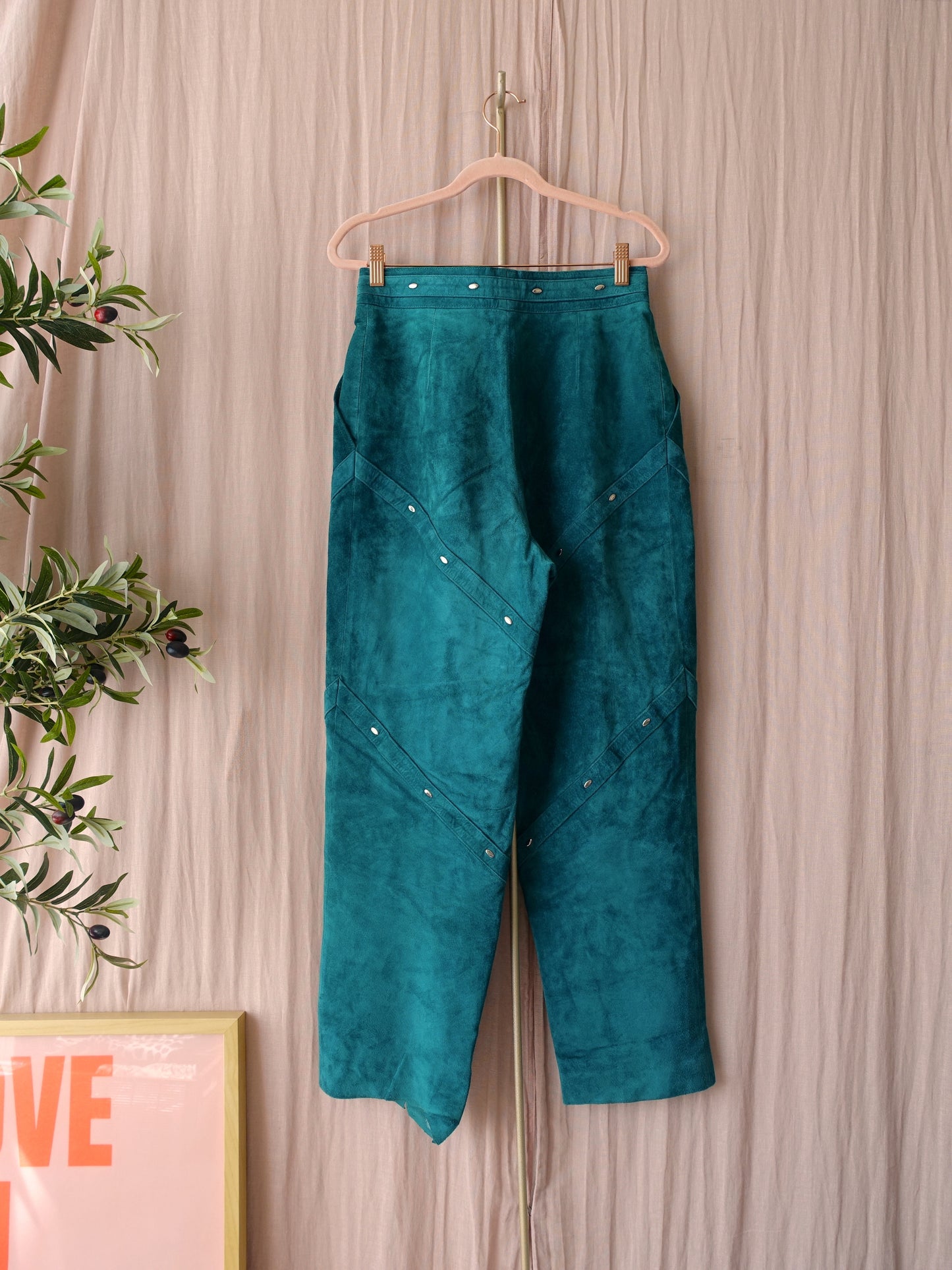 Laurèl Vintage one-of-a-kind leather pants deep teal