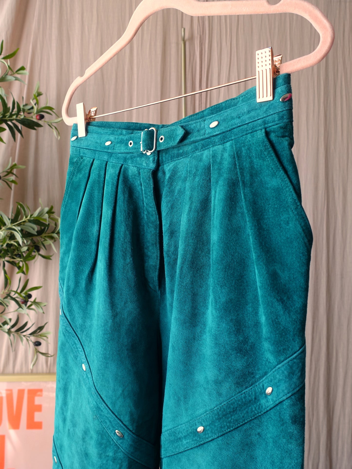 Laurèl Vintage one-of-a-kind leather pants deep teal