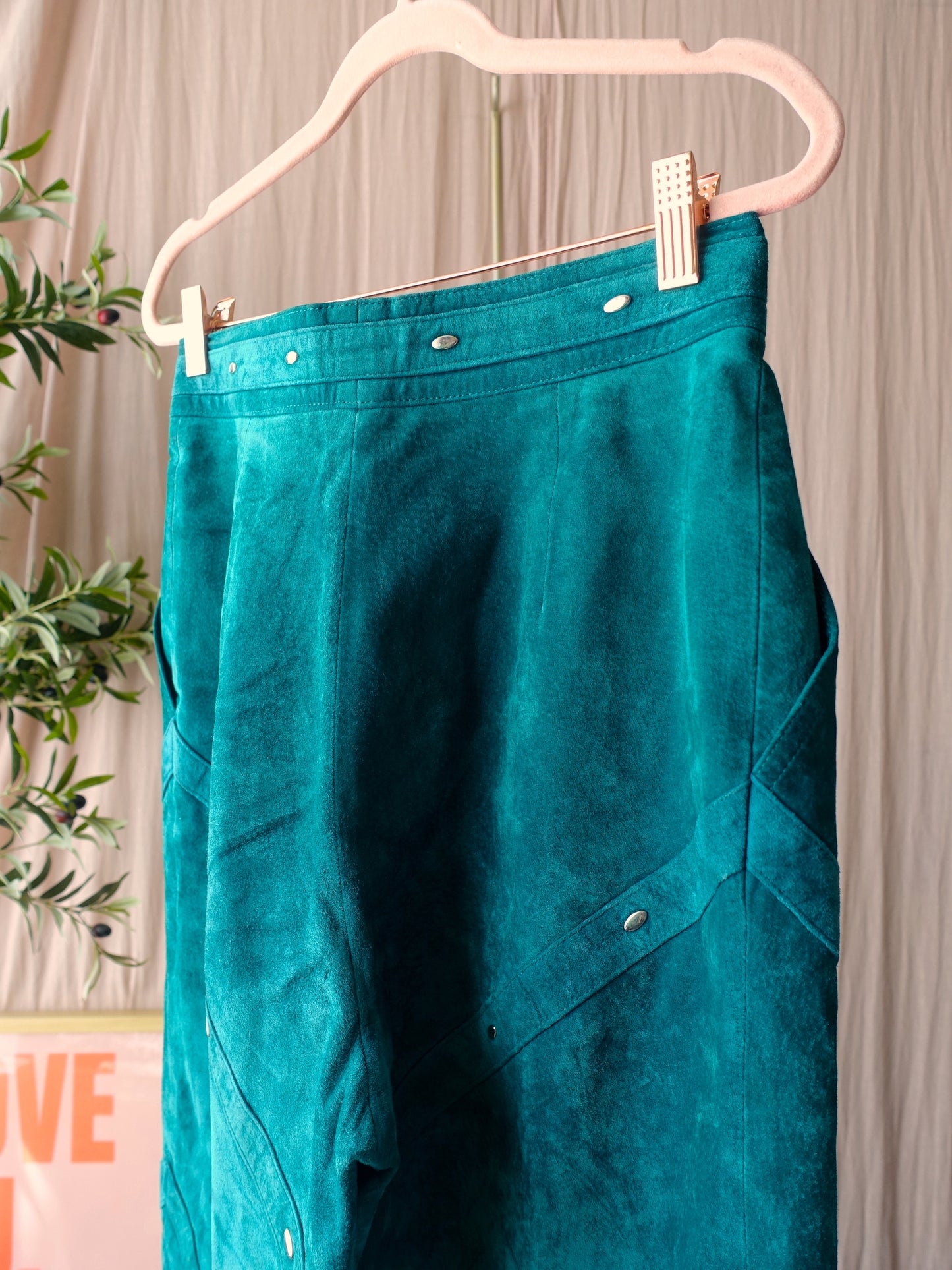 Laurèl Vintage one-of-a-kind leather pants deep teal