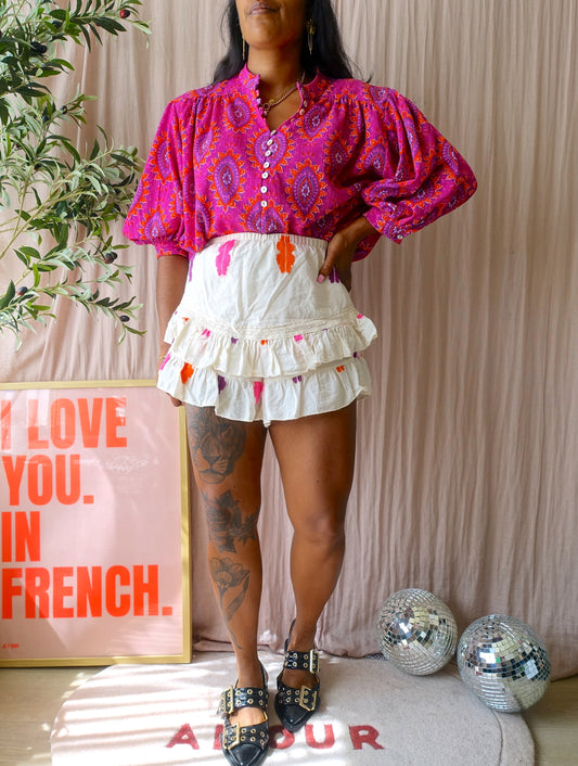 Les Jumelles embroidered ruffle skort ecru
