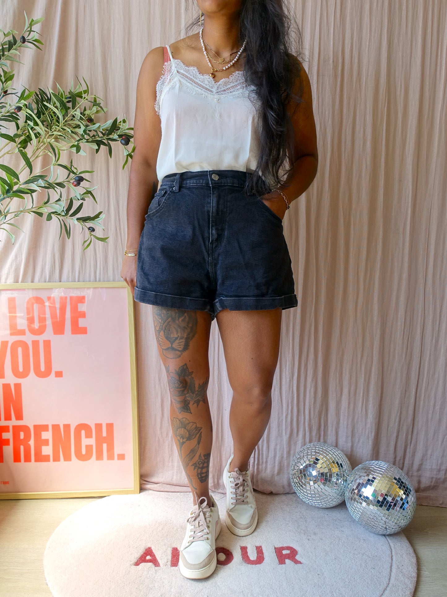 Levi's a-line mom denim shorts washed black