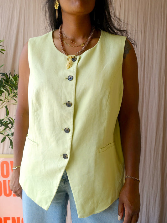 Linnenmix classic gilet pale lime yellow