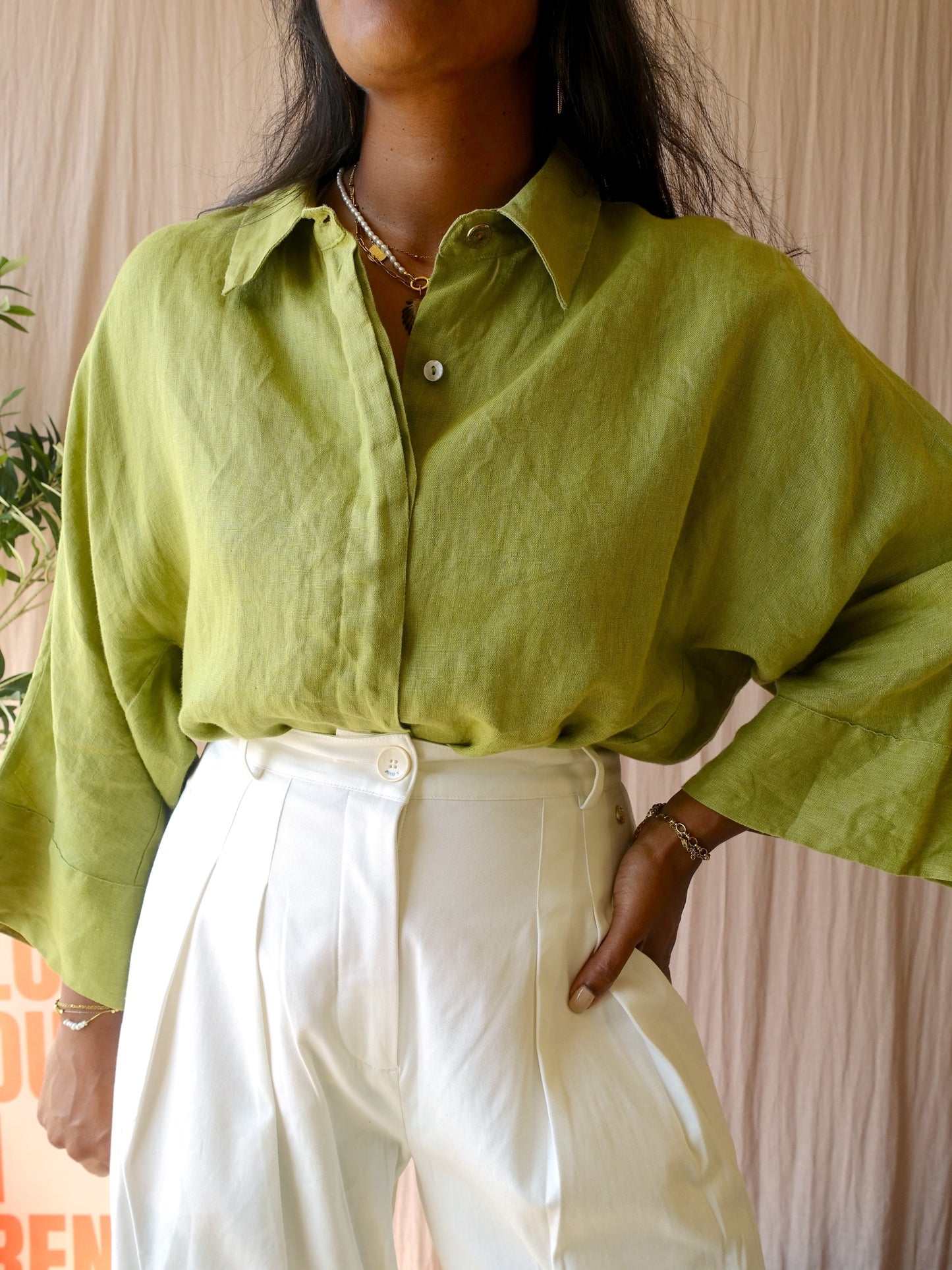 The 100% linnen blouse pistachio paradise