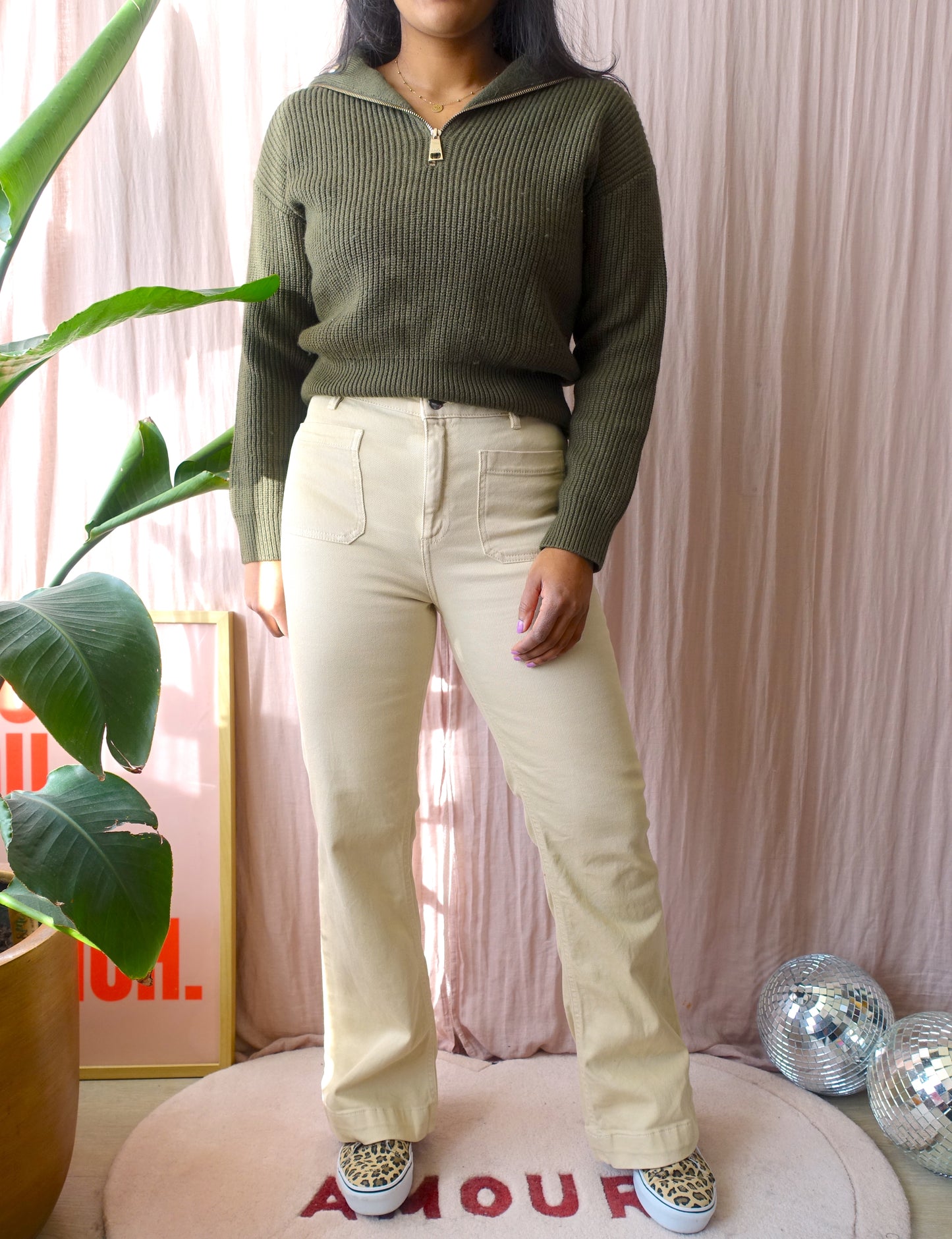 Liu-Jo chunky knit zip sweater donker army