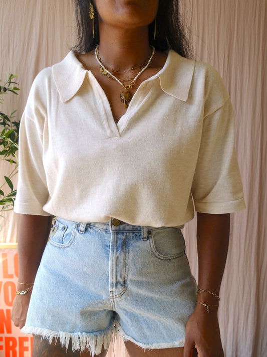 Nukus ruth oversized knit polo ecru sand