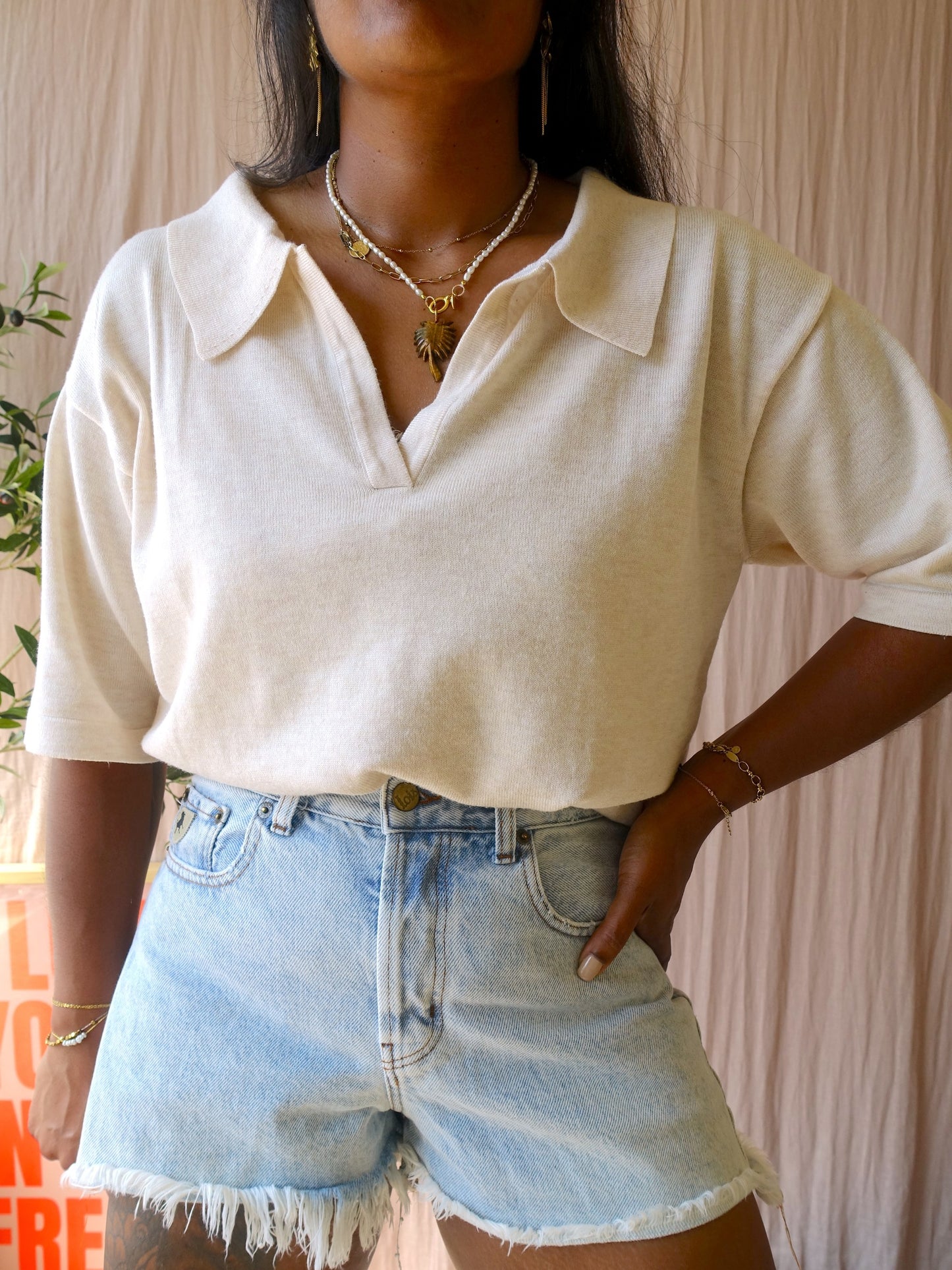 Nukus ruth oversized knit polo ecru sand