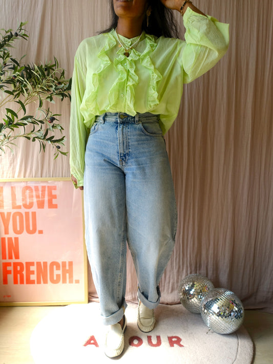 Louis and Mia cotton ruches blouse lime