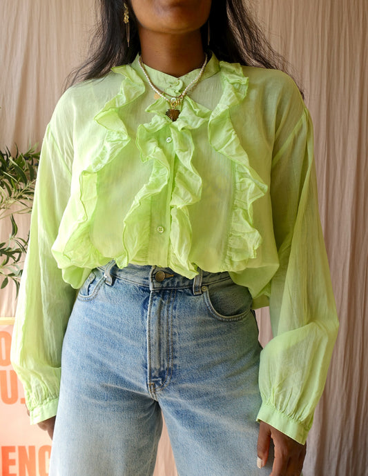 Louis and Mia cotton ruches blouse lime