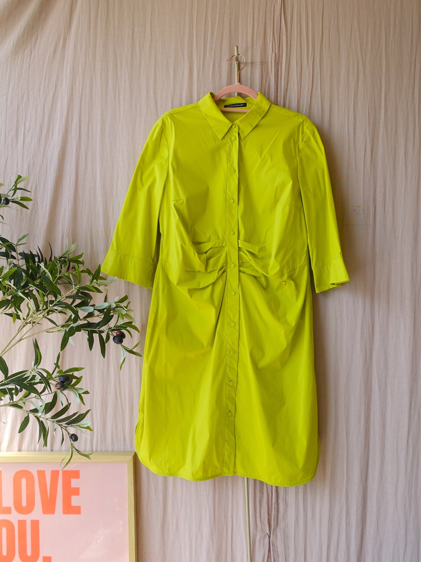 Luisa Cerano premium poplin stretch midi jurk lime