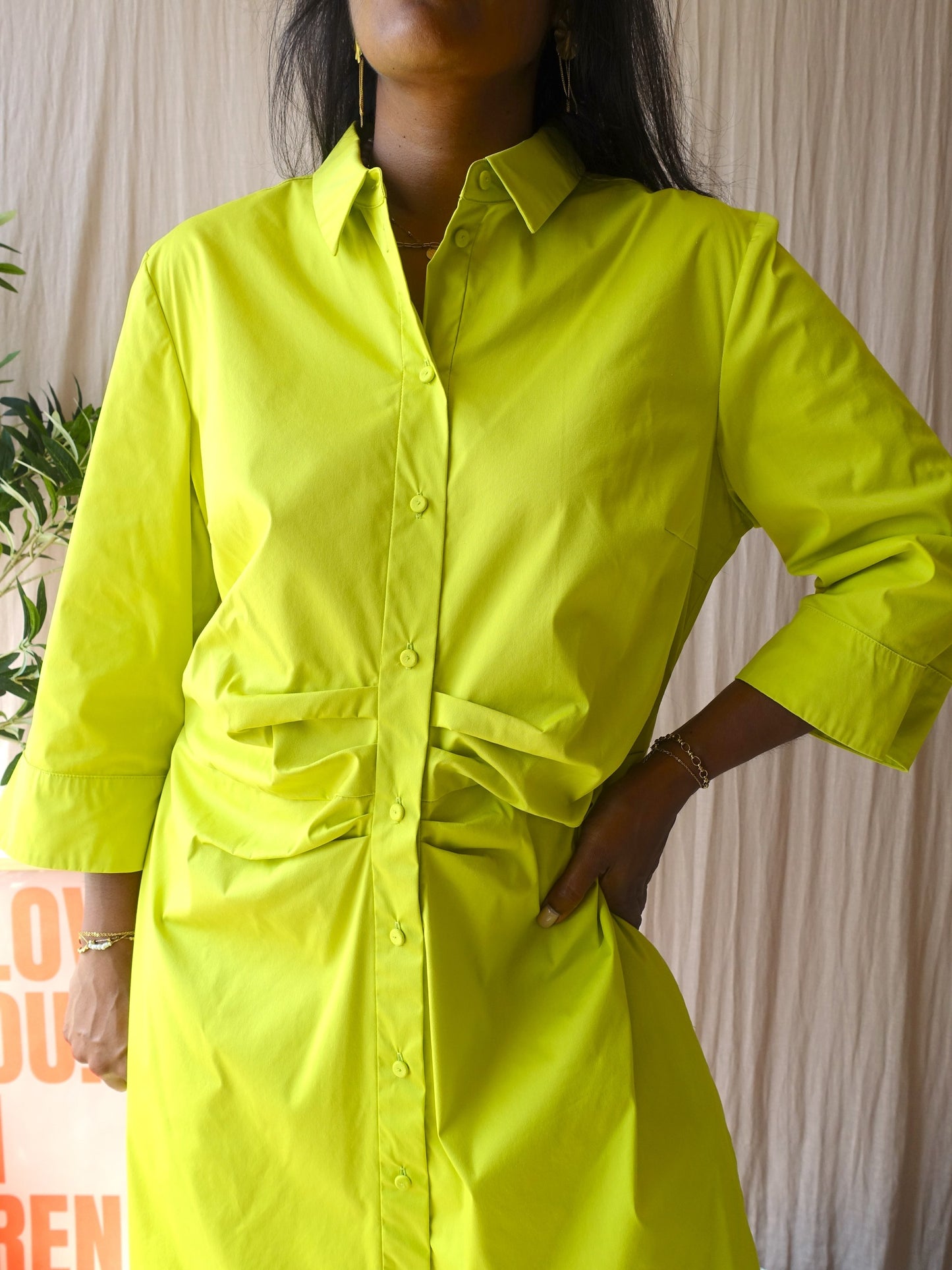 Luisa Cerano premium poplin stretch midi jurk lime