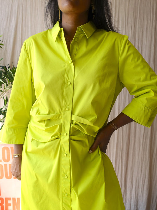 Luisa Cerano premium poplin stretch midi jurk lime