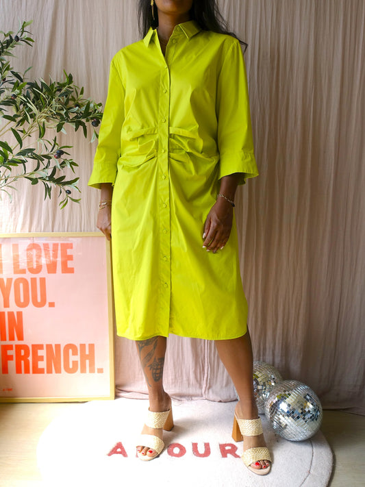 Luisa Cerano premium poplin stretch midi jurk lime
