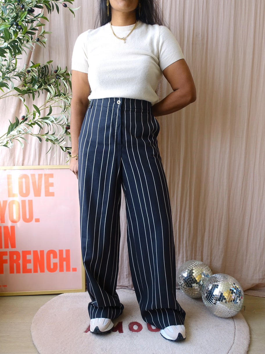 Luisa Cerano pinstripe wide pantalon midnight blue