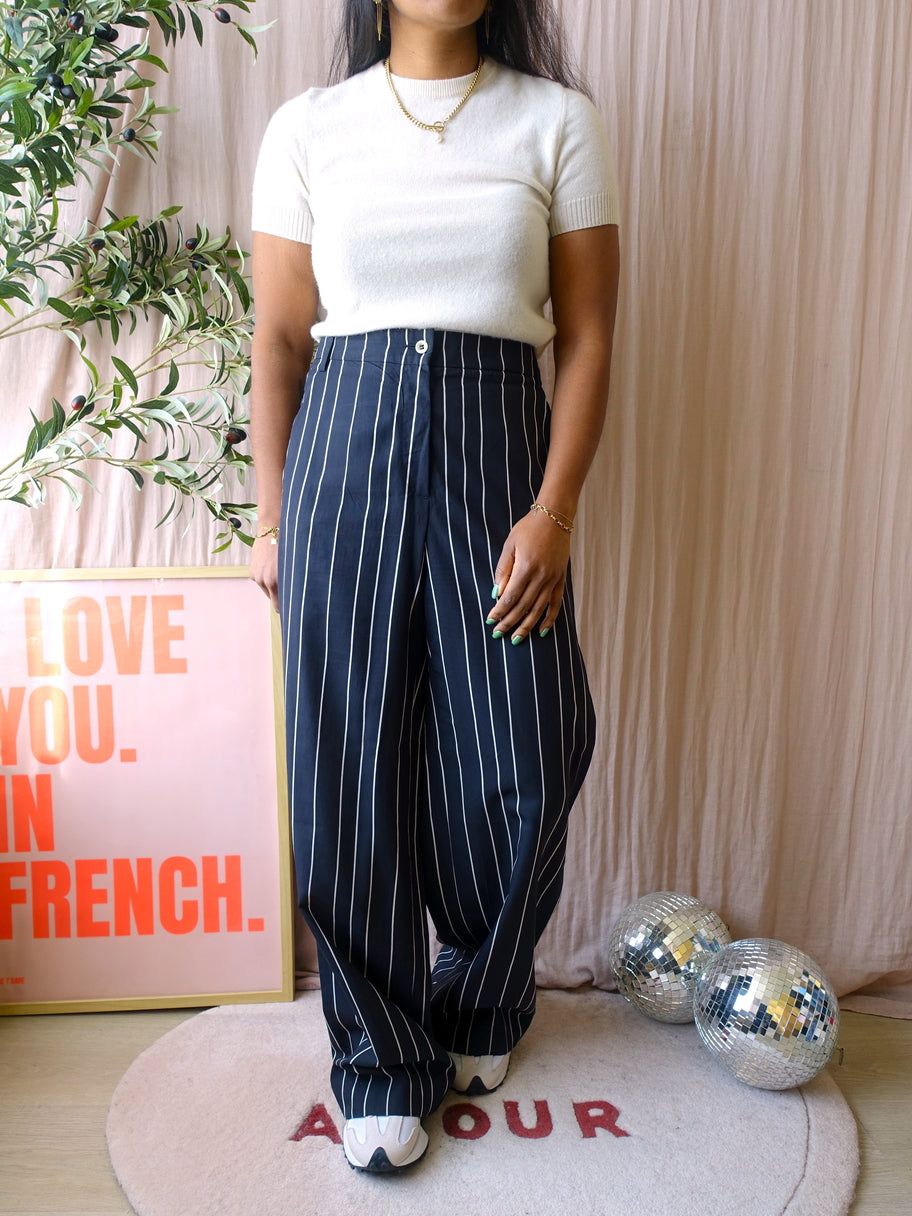 Luisa Cerano pinstripe wide pantalon midnight blue