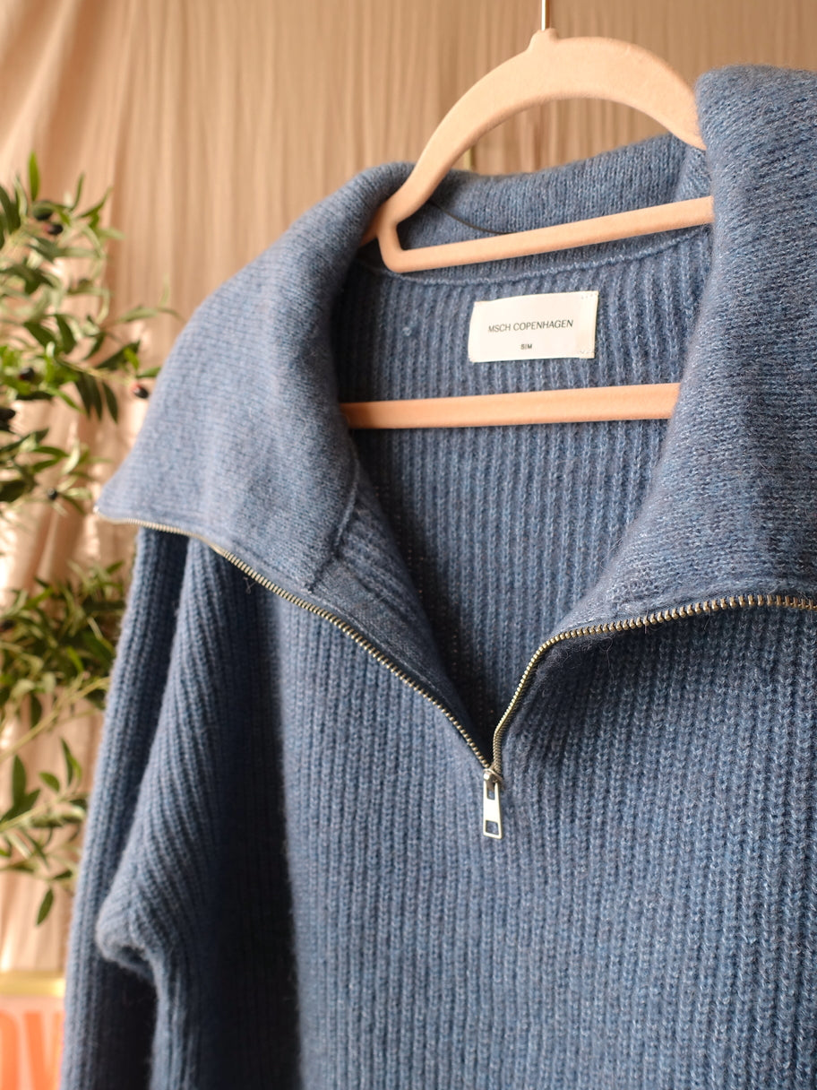 MSCH gitta quarter zip knit denim blue
