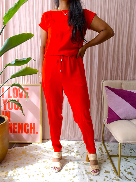 Mads Nørgaard crêpe georgette cavi jumpsuit scarlet