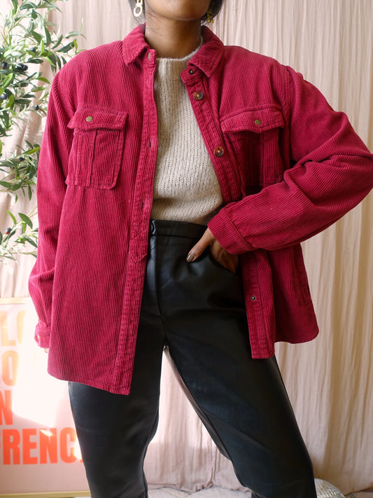 Maison 123 velvet ribcord shacket viva magenta