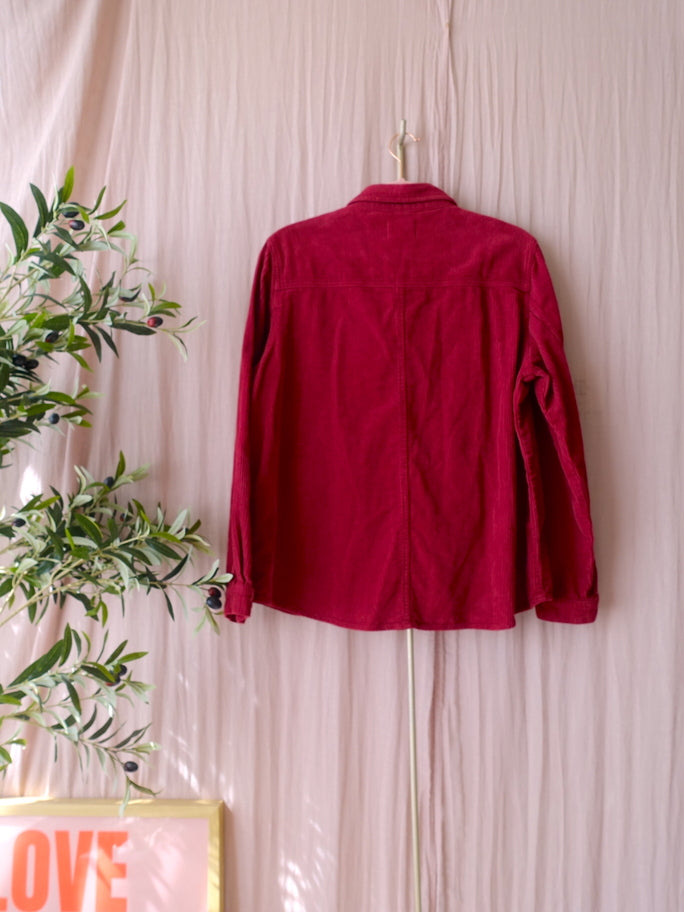 Maison 123 velvet ribcord shacket viva magenta