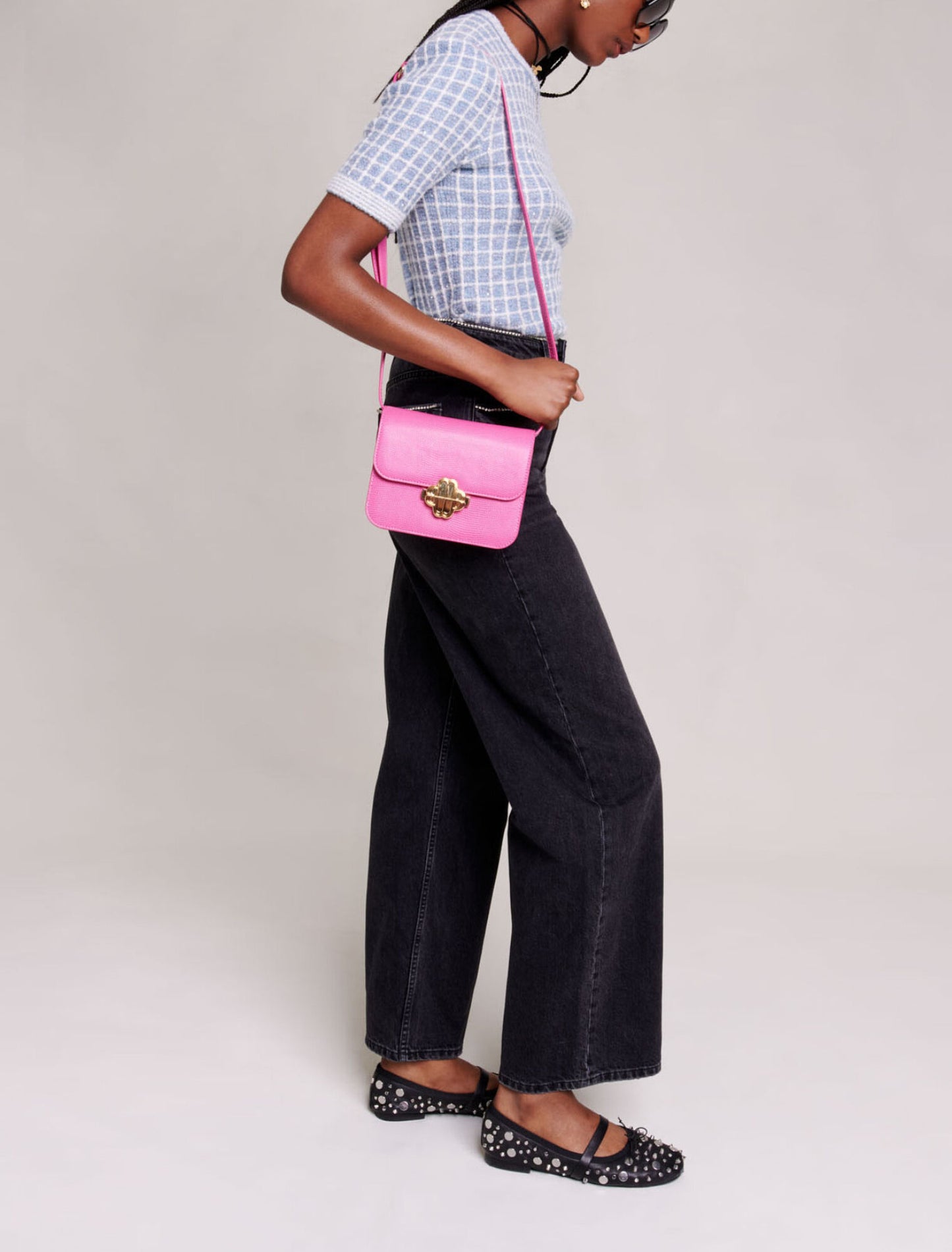 Maje Paris embellished strass straight leg jeans noir