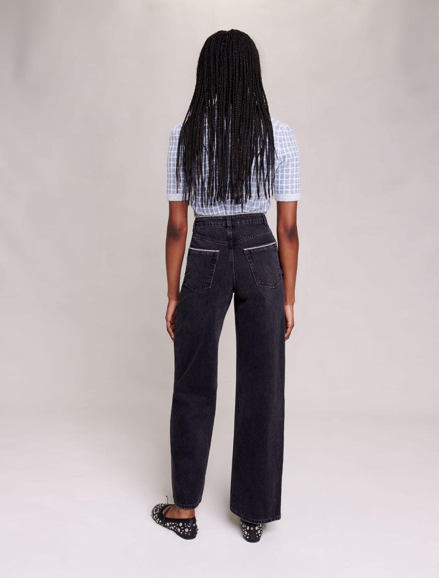 Maje Paris embellished strass straight leg jeans noir