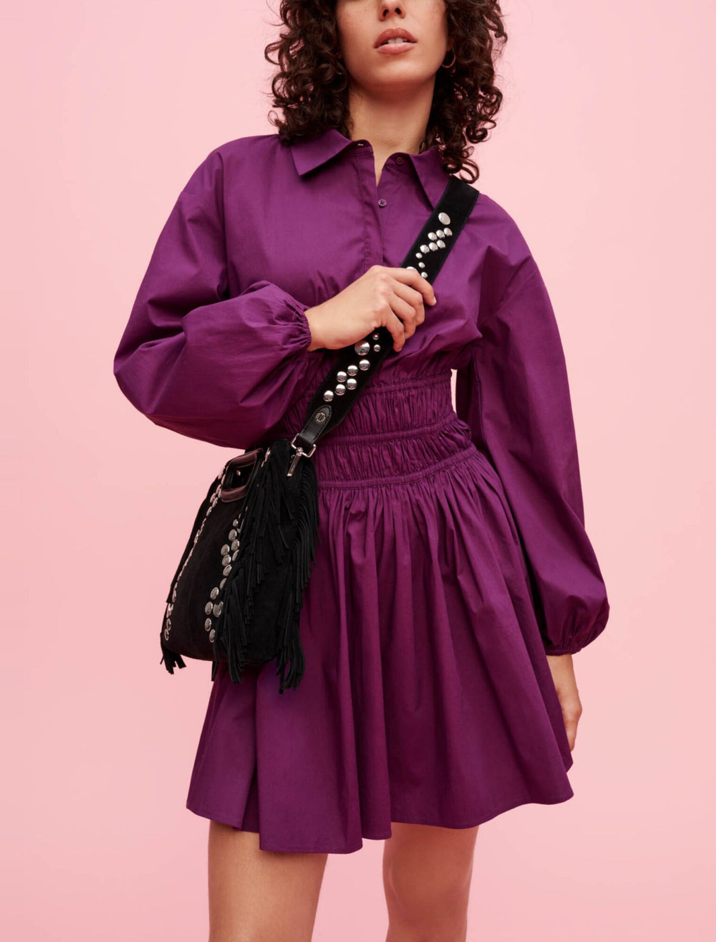 Maje rianor poplin cotton jurk dark purple