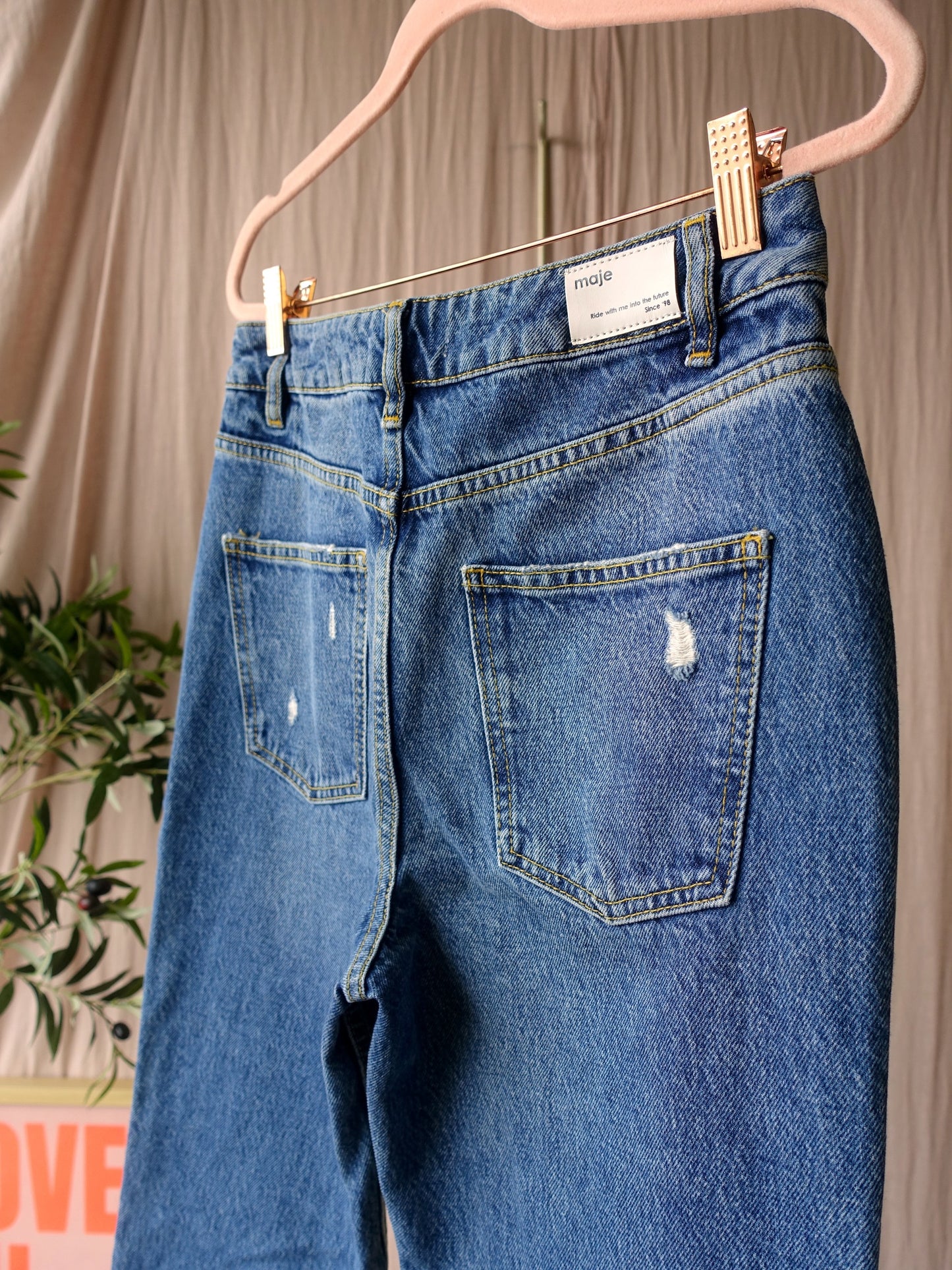 Maje cropped straight pima zip denim