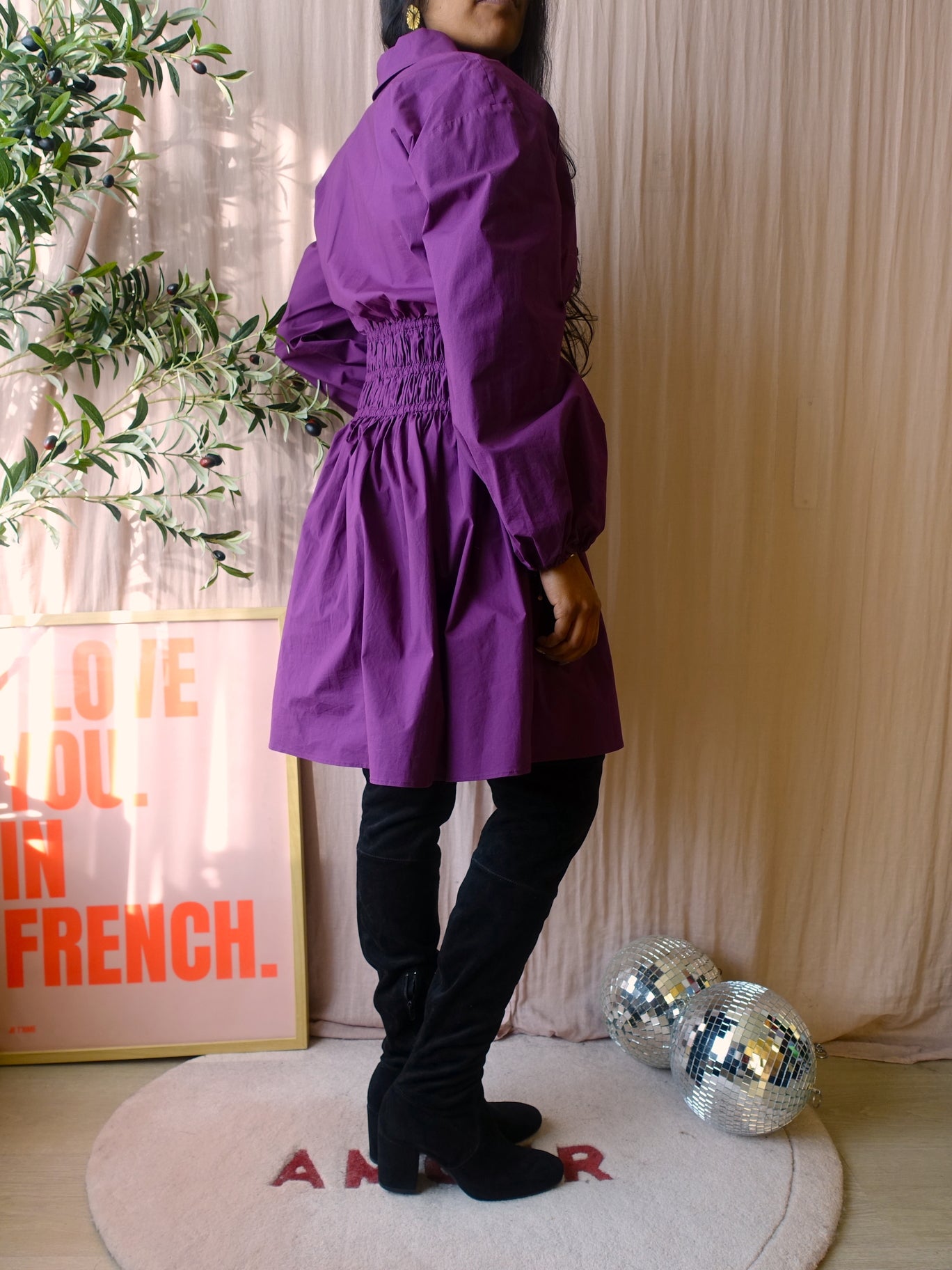 Maje rianor poplin cotton jurk dark purple