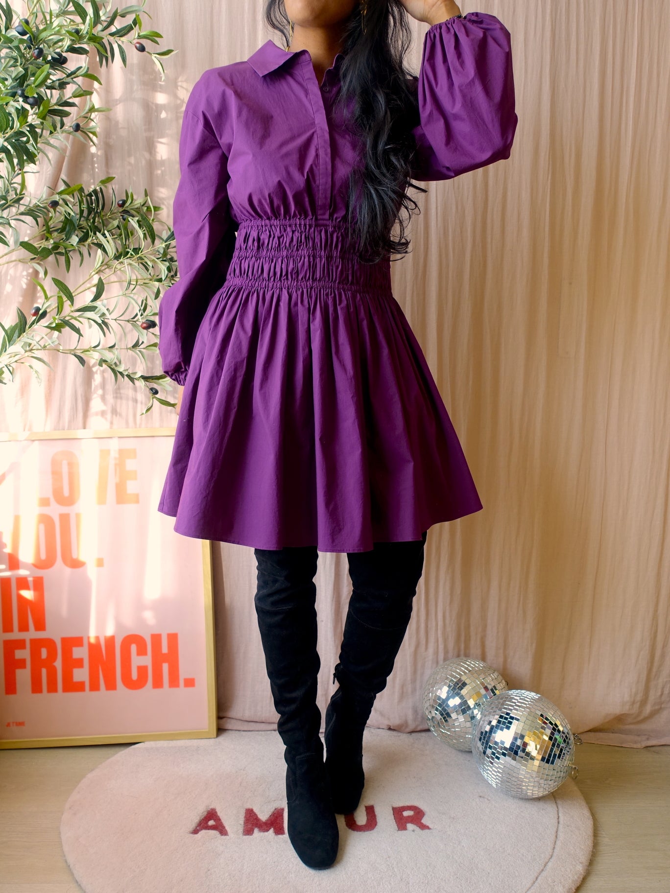 Maje rianor poplin cotton jurk dark purple