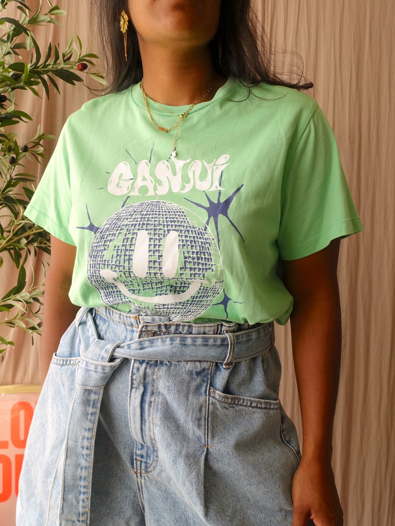 Ganni disco smiley tee pastel green