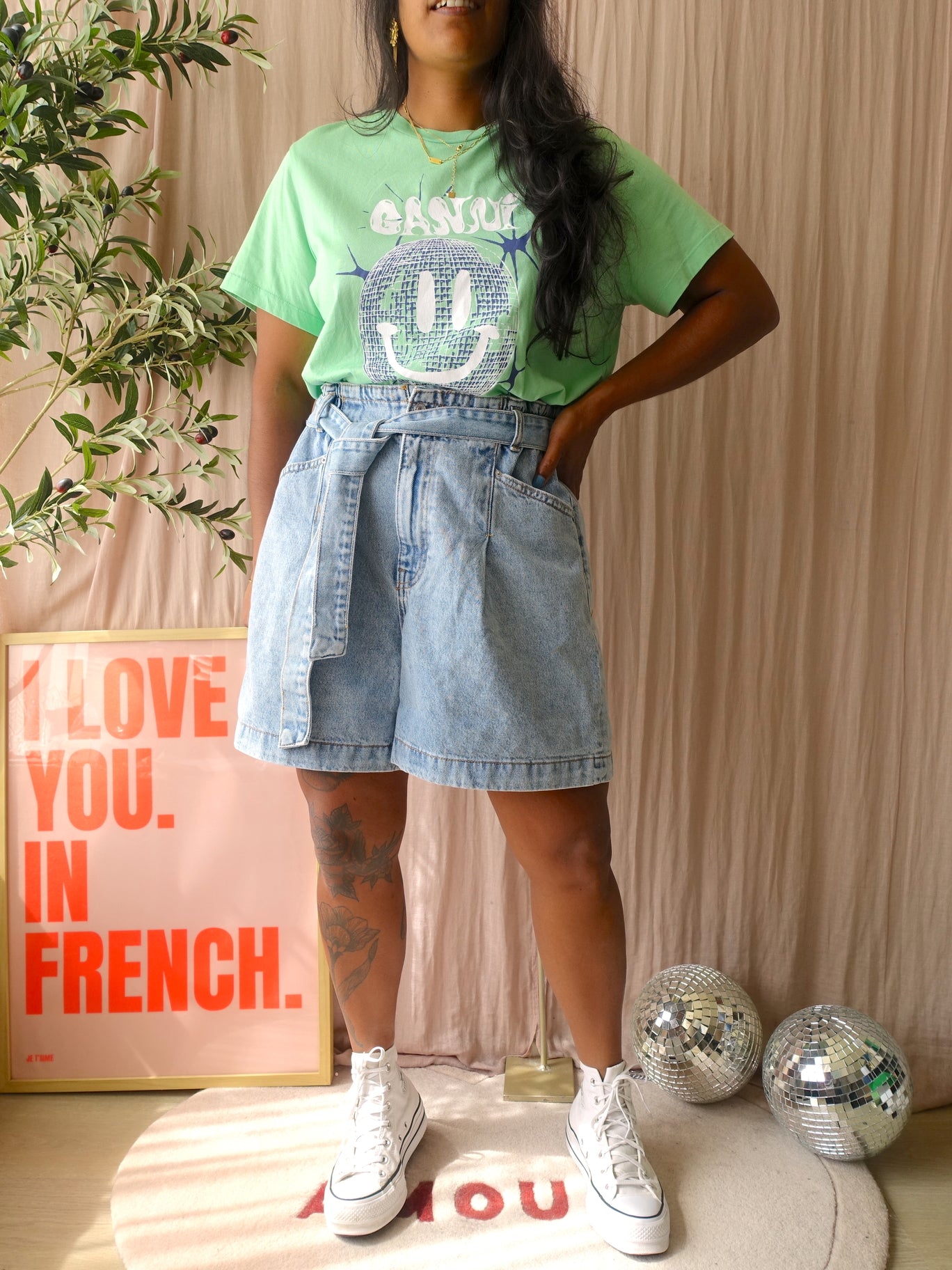 Ganni disco smiley tee pastel green