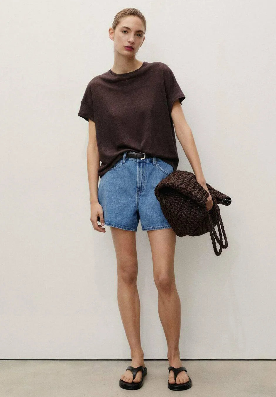 Mango zoe high waist wide leg denim shorts