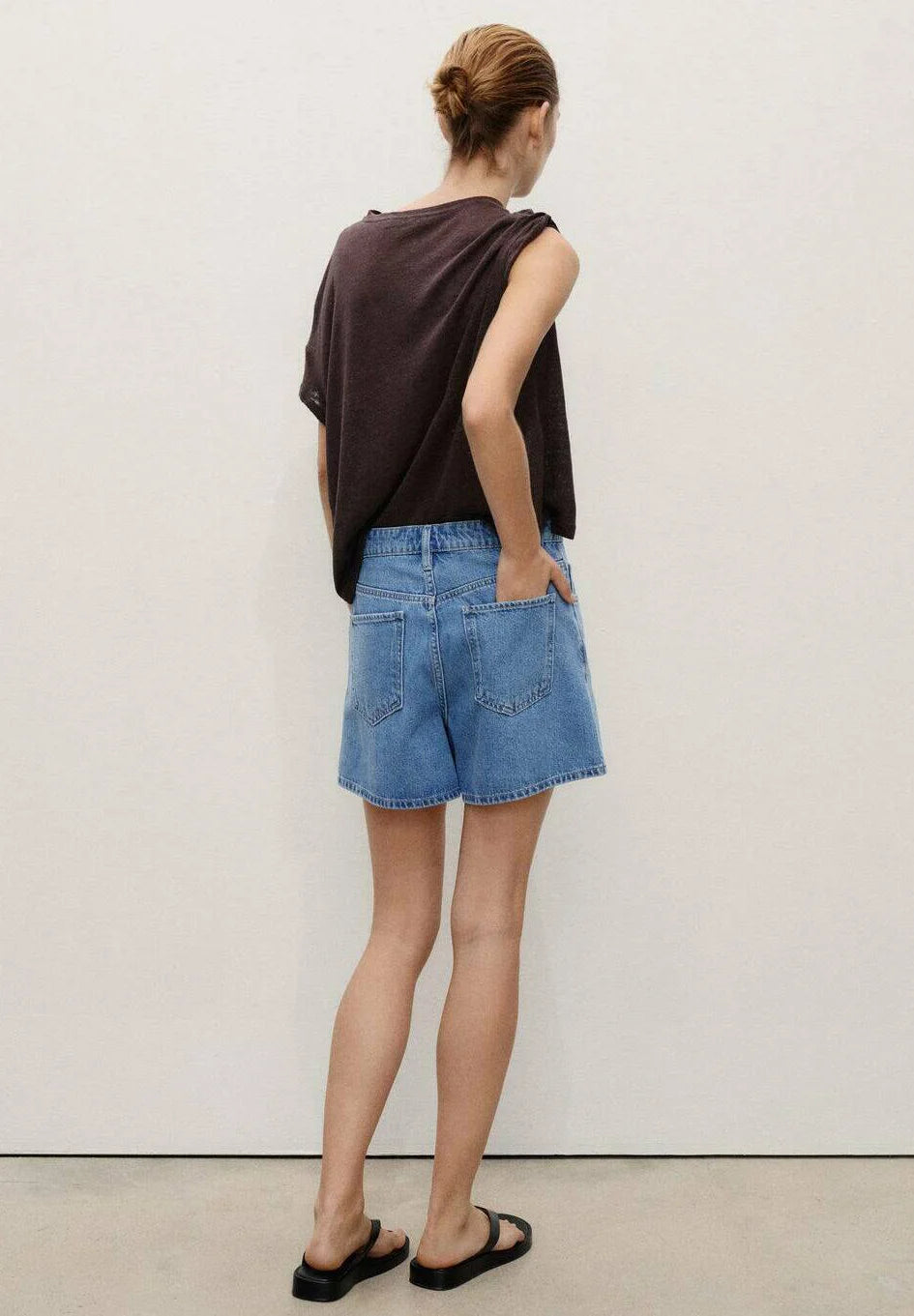 Mango zoe high waist wide leg denim shorts