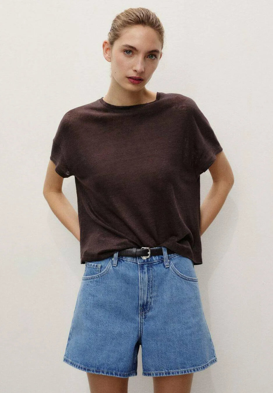 Mango zoe high waist wide leg denim shorts