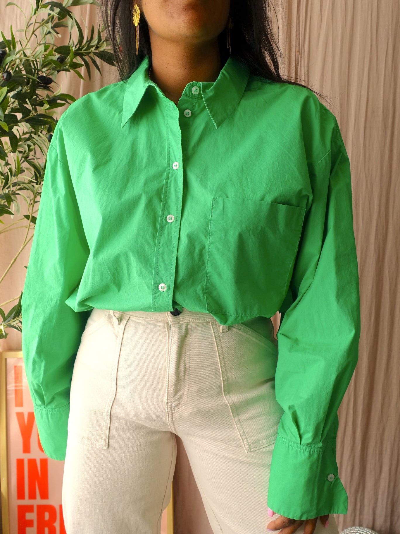 Mango oversized popeline shirt jelly bean
