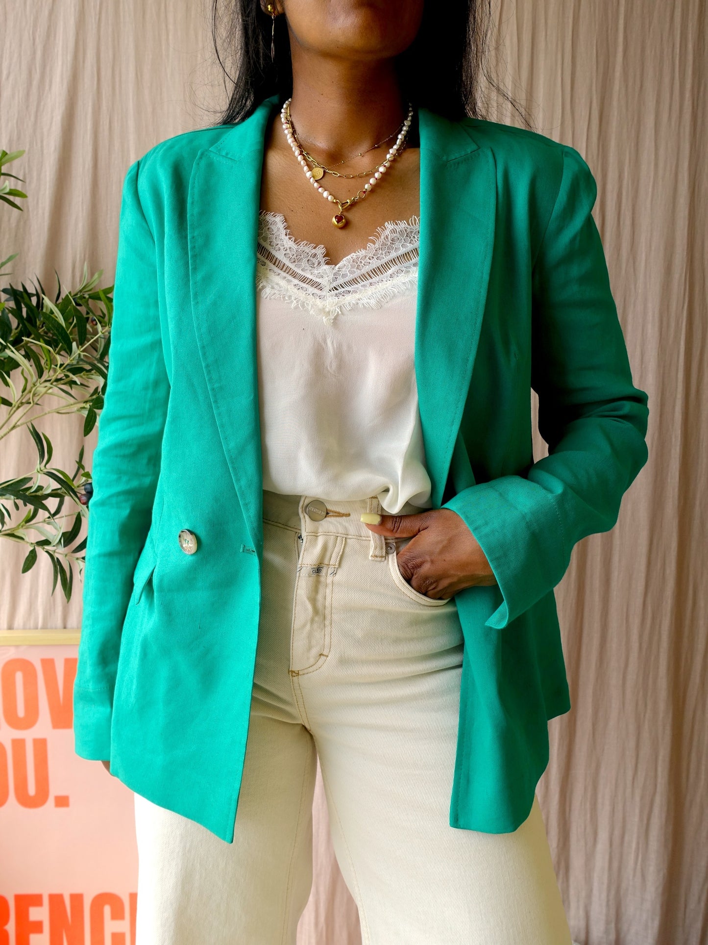Marc Cain premium linnenmix blazer court green